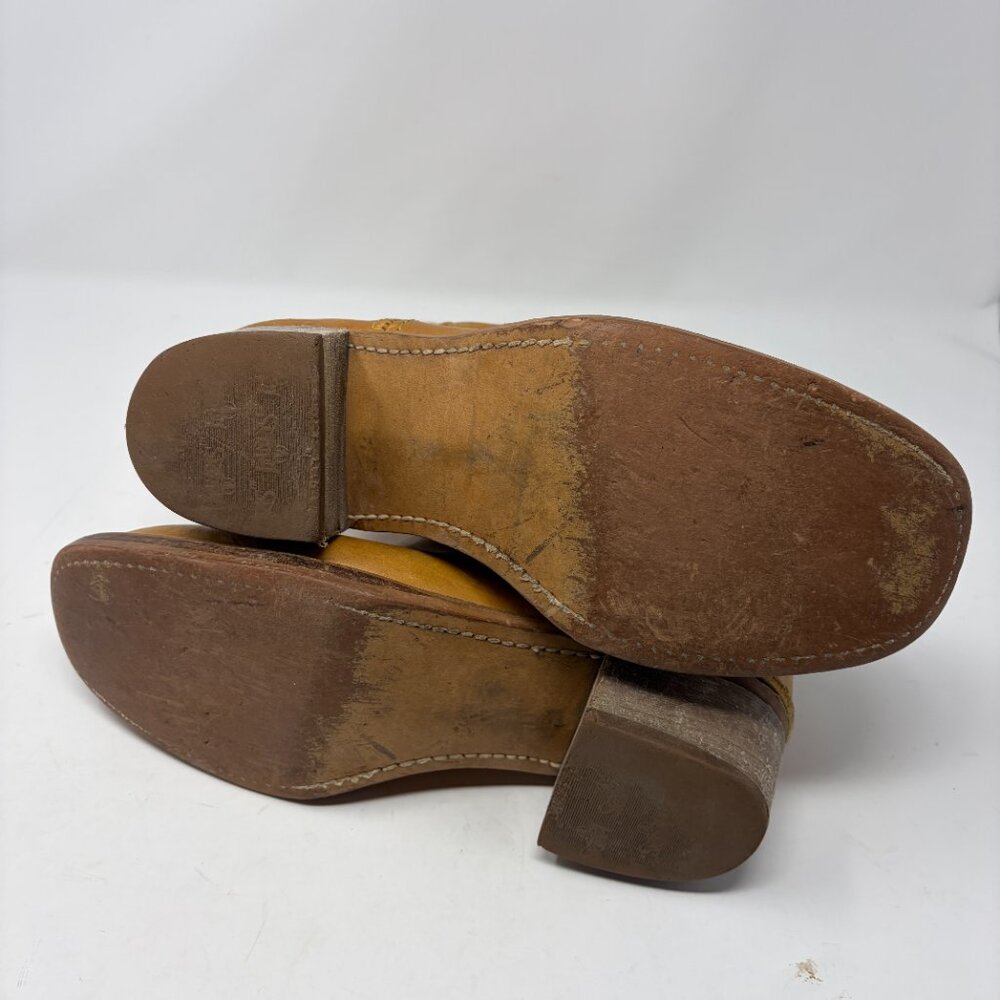 Landis Vtg Tan Leather Campus Distressed Boots Wide 9.5 - Picture 11 of 16